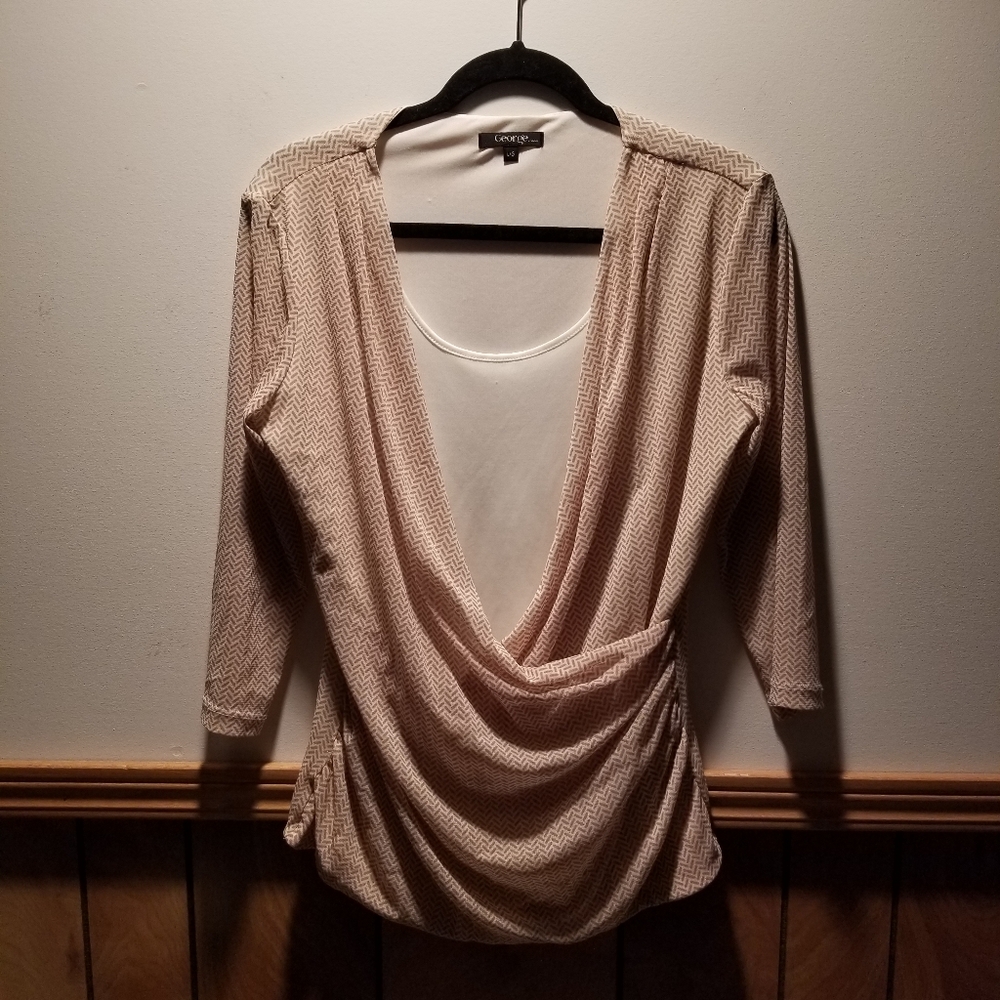 🍁🌺George built in camisole w an overlay pattern front synch long sleeve blouse
